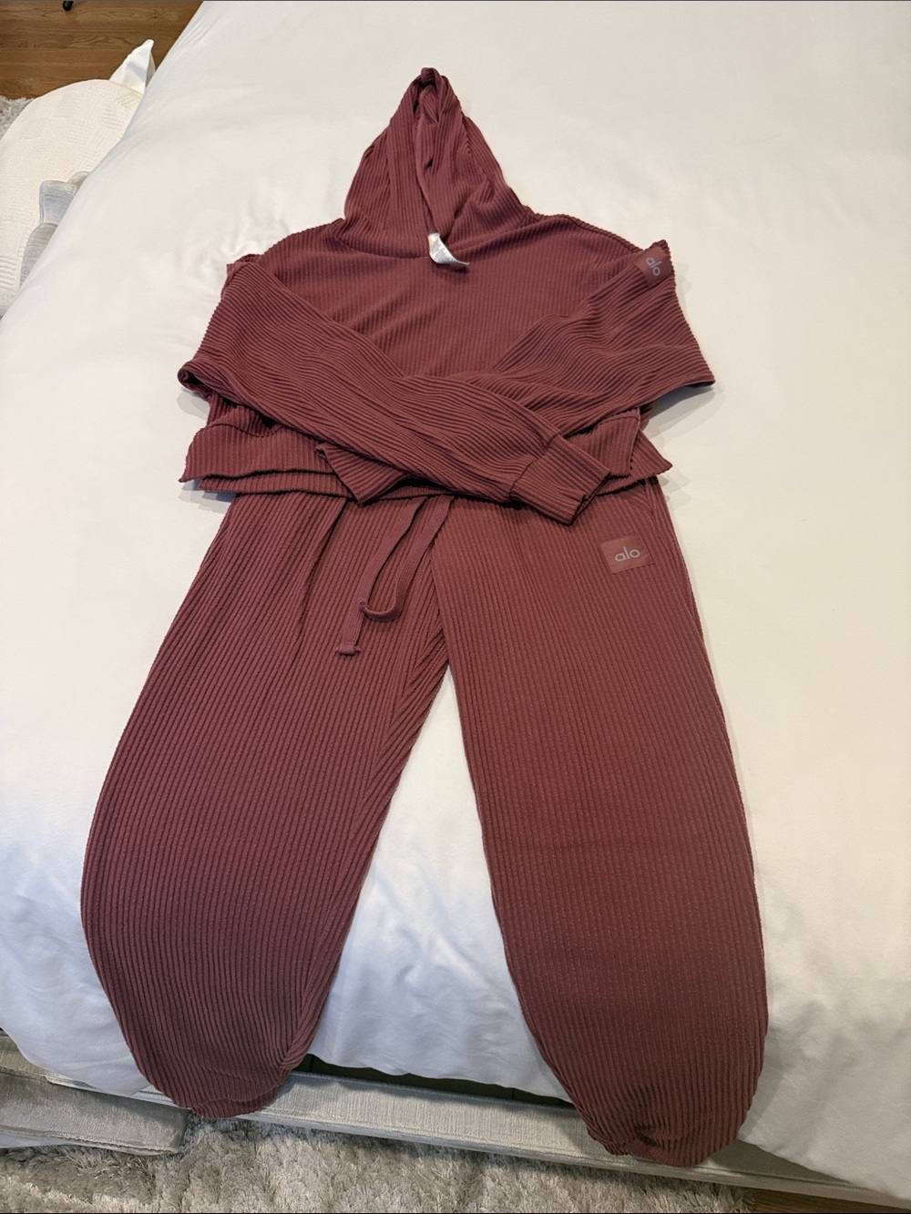 ALO Yoga Ribbed Hoodie & Jogger Set in Mauve